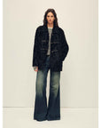 Firelady Fur Women's Sheepskin Wool Coat - Water Ripple Pattern Horn Button Mid - Length Jacket "Moro Garden"
