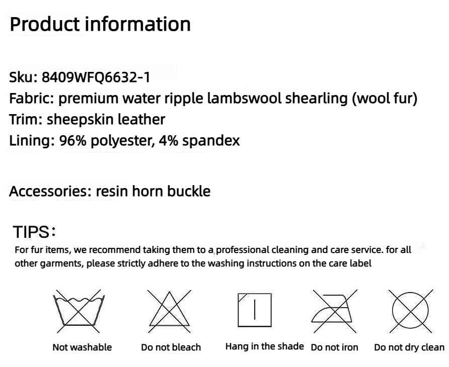 Firelady Fur Women's Sheepskin Wool Coat - Water Ripple Pattern Horn Button Mid - Length Jacket "Moro Garden"