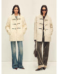Firelady Fur Women's Sheepskin Wool Coat - Water Ripple Pattern Horn Button Mid - Length Jacket "Moro Garden"