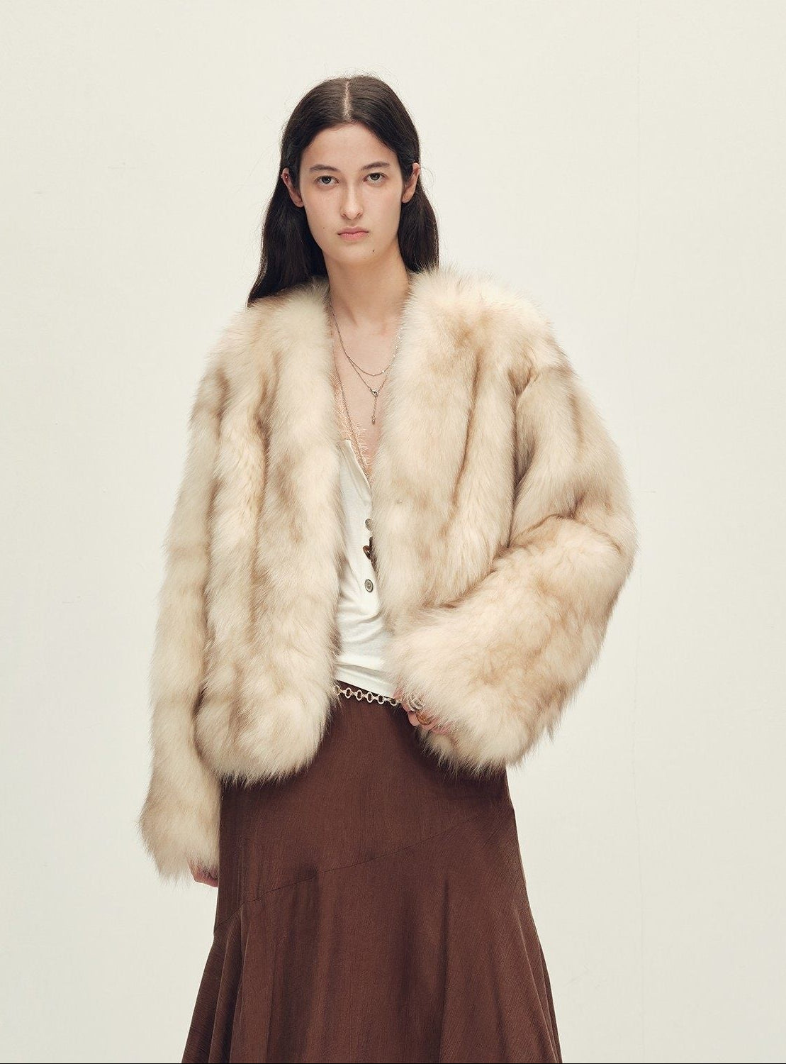 Firelady Fur Women‘s Short Fox Fur Coat | SagaFurs Crown - Grade Ombré Dyed Collar“Chic Sister” - variant_title