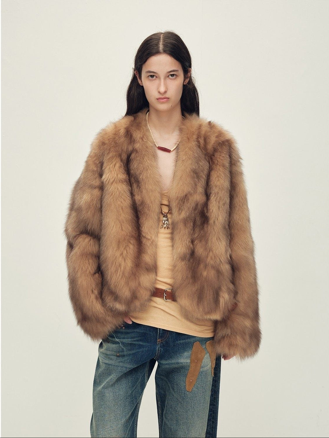 Firelady Fur Women‘s Short Fox Fur Coat | SagaFurs Crown - Grade Ombré Dyed Collar“Chic Sister” - variant_title