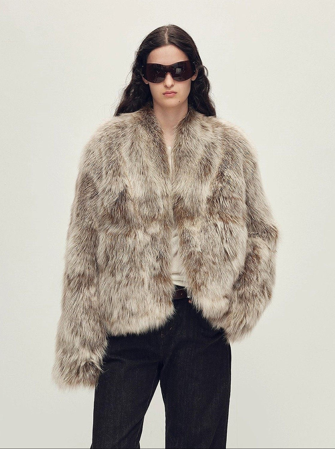 Firelady Fur Women‘s Short Fox Fur Coat | SagaFurs Crown - Grade Ombré Dyed Collar“Chic Sister” - variant_title