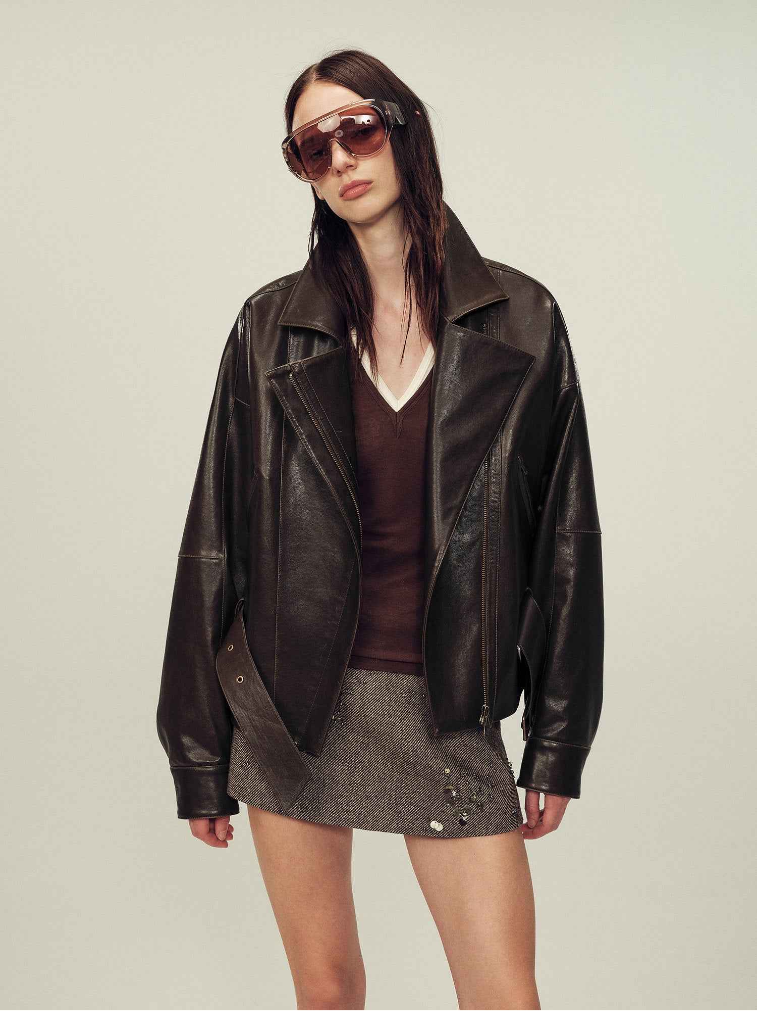Firelady Fur Women's Two - Tone Waxed Sheepskin Leather Jacket - Belted Lapel Short Coat "Modern Queen" - variant_title