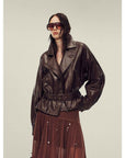 Firelady Fur Women's Two - Tone Waxed Sheepskin Leather Jacket - Belted Lapel Short Coat "Modern Queen" - variant_title