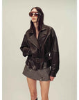 Firelady Fur Women's Two - Tone Waxed Sheepskin Leather Jacket - Belted Lapel Short Coat "Modern Queen" - variant_title