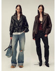 Firelady Fur Women's Two - Tone Waxed Sheepskin Leather Jacket - Belted Lapel Short Coat "Modern Queen" - variant_title