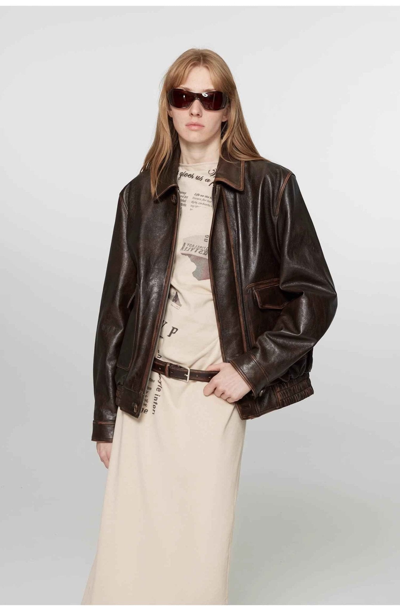 Firelady Fur Women's Vintage Brown Aviator Style Leather Jacket“South City Old Lane” - variant_title