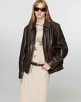 Firelady Fur Women's Vintage Brown Aviator Style Leather Jacket“South City Old Lane” - variant_title