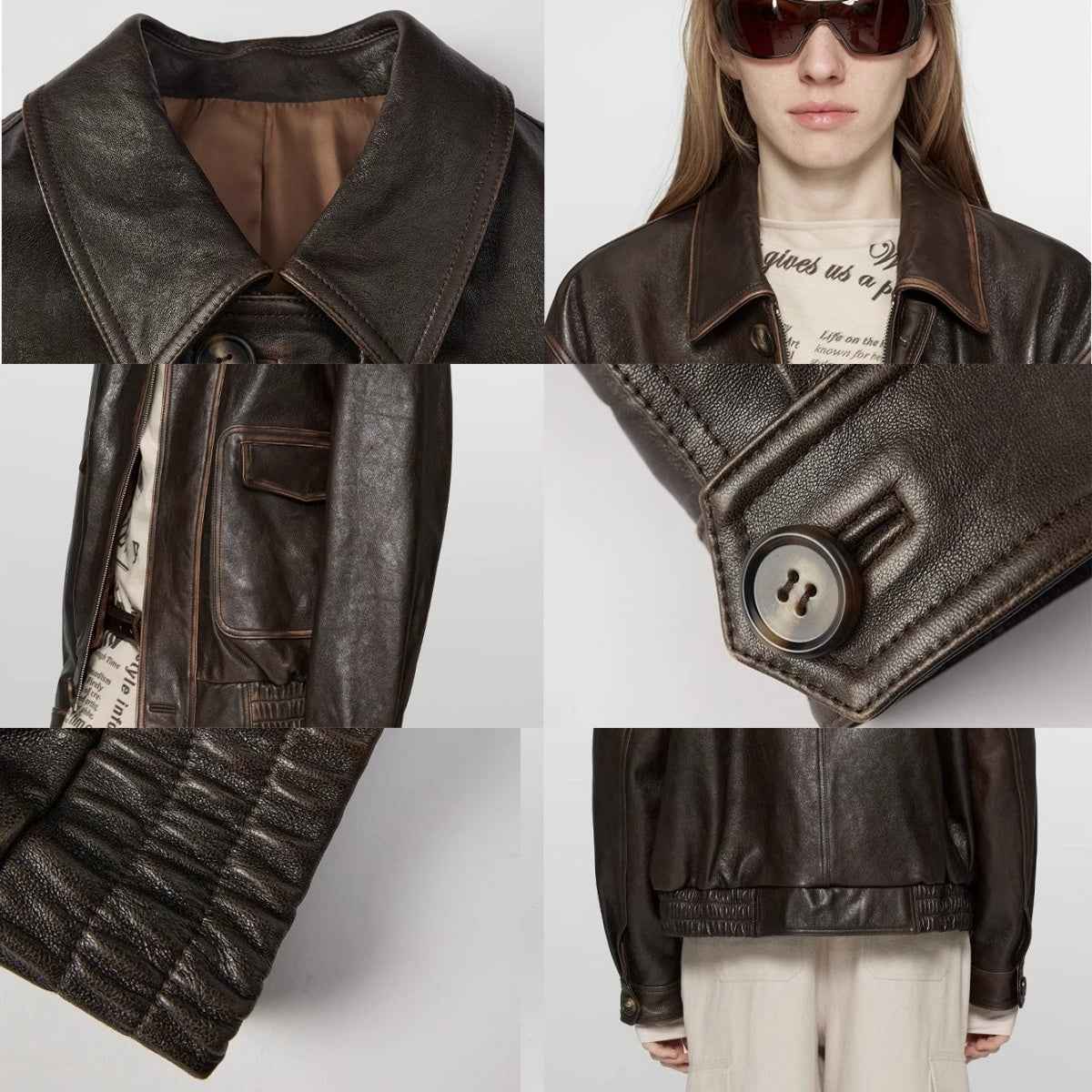 Firelady Fur Women's Vintage Brown Aviator Style Leather Jacket“South City Old Lane” - variant_title