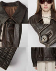 Firelady Fur Women's Vintage Brown Aviator Style Leather Jacket“South City Old Lane” - variant_title
