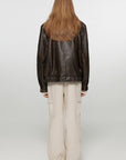 Firelady Fur Women's Vintage Brown Aviator Style Leather Jacket“South City Old Lane”