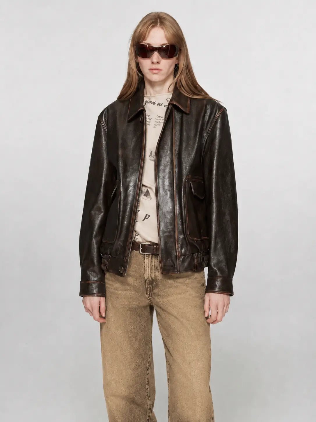 Firelady Fur Women's Vintage Brown Aviator Style Leather Jacket“South City Old Lane”Firelady Fur