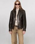 Firelady Fur Women's Vintage Brown Aviator Style Leather Jacket“South City Old Lane”Firelady Fur