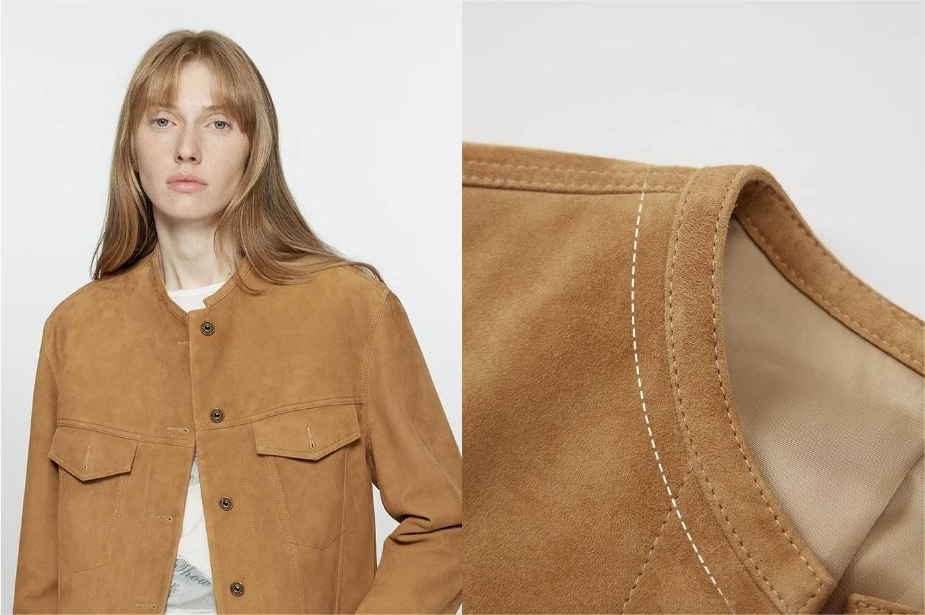 Firelady Fur Women's Vintage Suede Crew Neck Jacket - Relaxed Fit Cropped Blazer "Sunset Escape"Firelady Fur