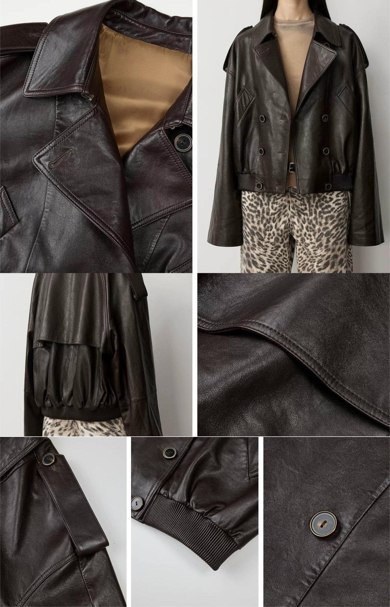 Firelady Fur Women‘s Vintage Waxed Lambskin Trench Style Bomber Leather Jacket “Fashion Boundaries”Firelady Fur