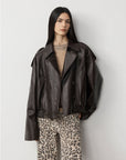 Firelady Fur Women‘s Vintage Waxed Lambskin Trench Style Bomber Leather Jacket “Fashion Boundaries”Firelady Fur