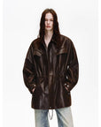 Firelady Fur Women's Waxed Lambskin Leather Jacket - Drawstring Waist Workwear Style "Time Traveler" - variant_title