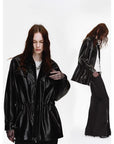 Firelady Fur Women's Waxed Lambskin Leather Jacket - Drawstring Waist Workwear Style "Time Traveler" - variant_title