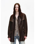 Firelady Fur Women's Waxed Lambskin Leather Jacket - Drawstring Waist Workwear Style "Time Traveler" - variant_title