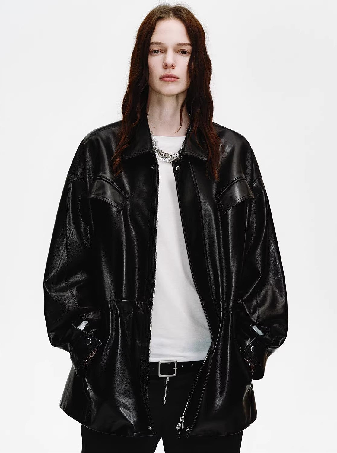 Firelady Fur Women's Waxed Lambskin Leather Jacket - Drawstring Waist Workwear Style "Time Traveler" - variant_title