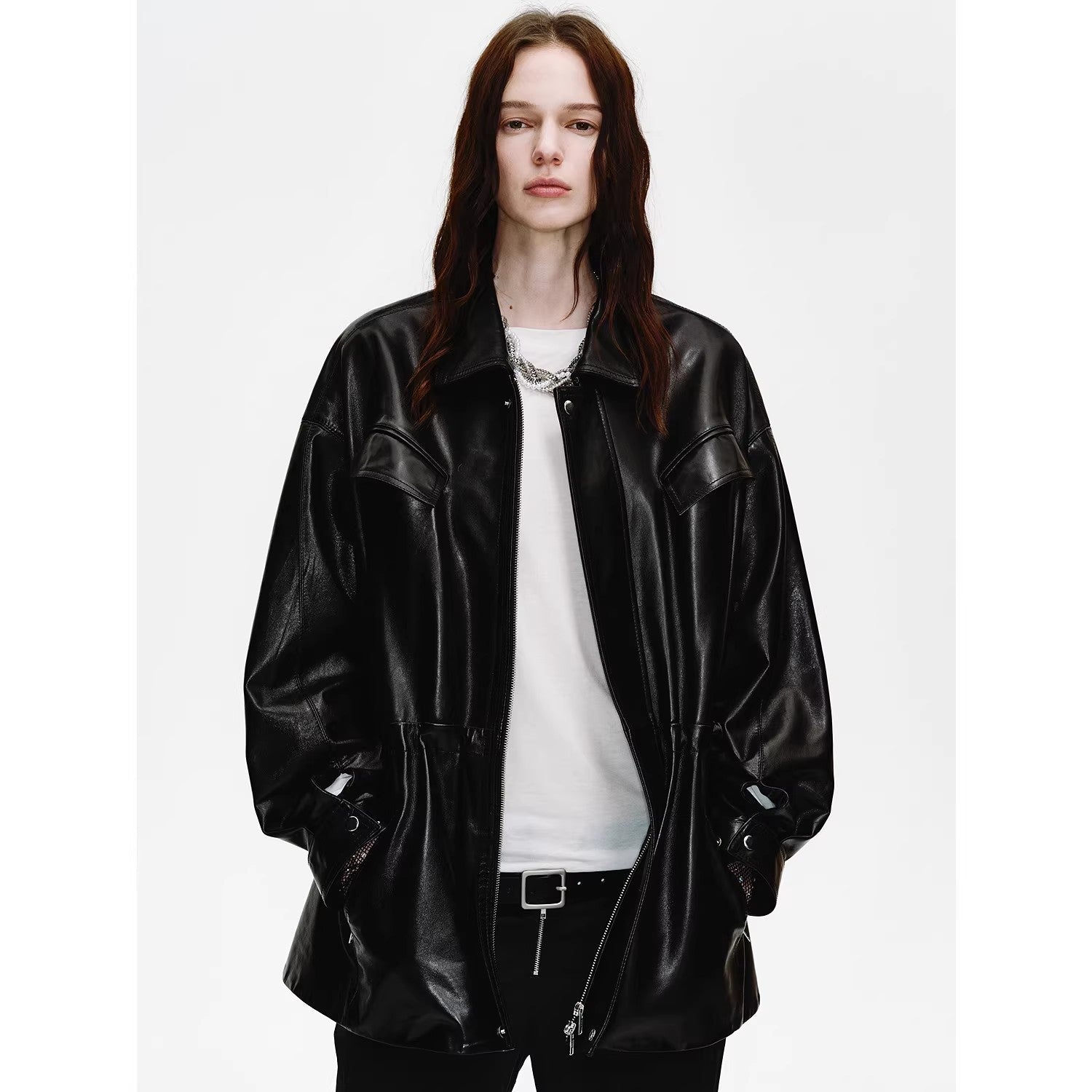 Firelady Fur Women's Waxed Lambskin Leather Jacket - Drawstring Waist Workwear Style "Time Traveler" - variant_title
