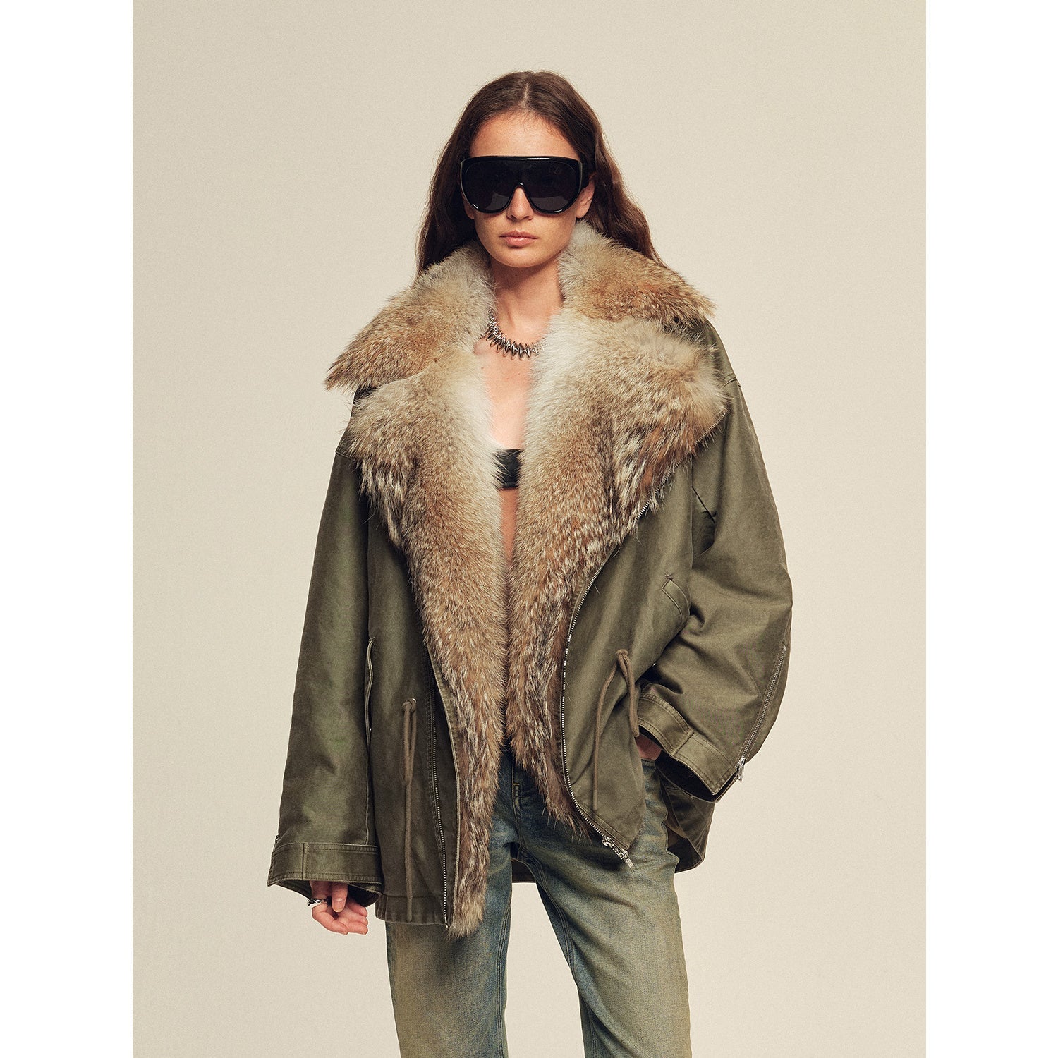 Firelady women's fur parka coat with two - tone Tuscan coyote fur collar, "Wilderness Parka" - variant_title