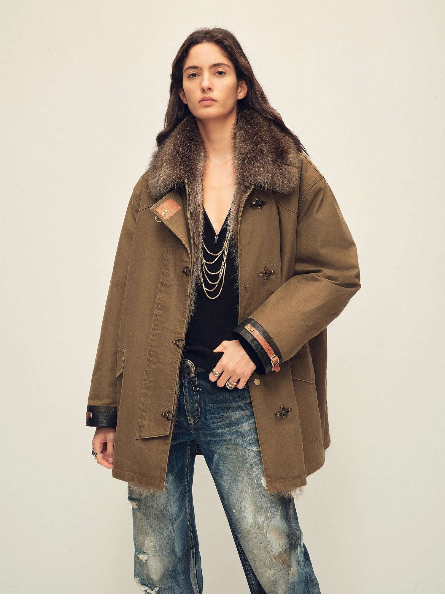 Firelady Women’s Parka with Real American Raccoon Fur Collar – Premium 90% White Goose Down Coat“Winter Street Lights” - variant_title