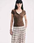 FireladyFur Brand Slim Fit Tencel Wool Women's Slim Fit Henley T-Shirts Short/Long Sleeve V - Neck Button Knitted Bottoming Basic Tops"Pure Fashion" - variant_title