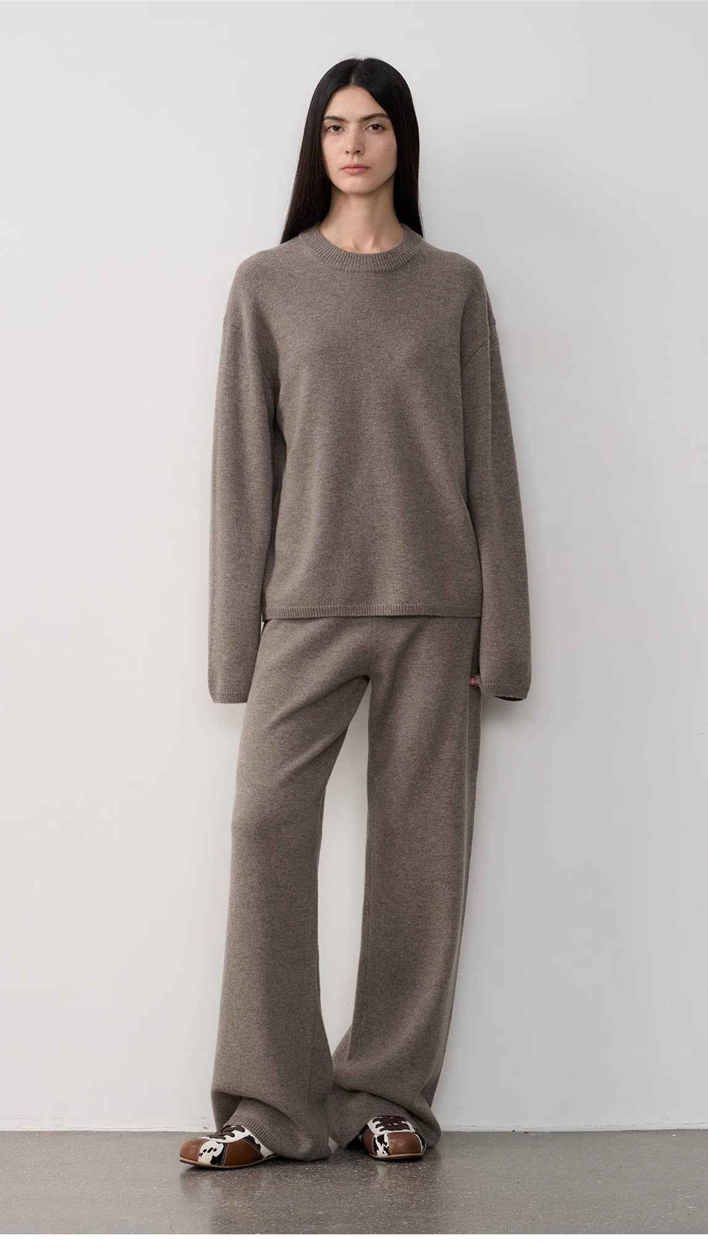 Firelady Fur Fall Winter Mischief camel merino wool knit sweater and pants set front view