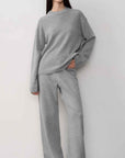 Firelady Fur Fall Winter Mischief gray merino wool knit outfit on model front view