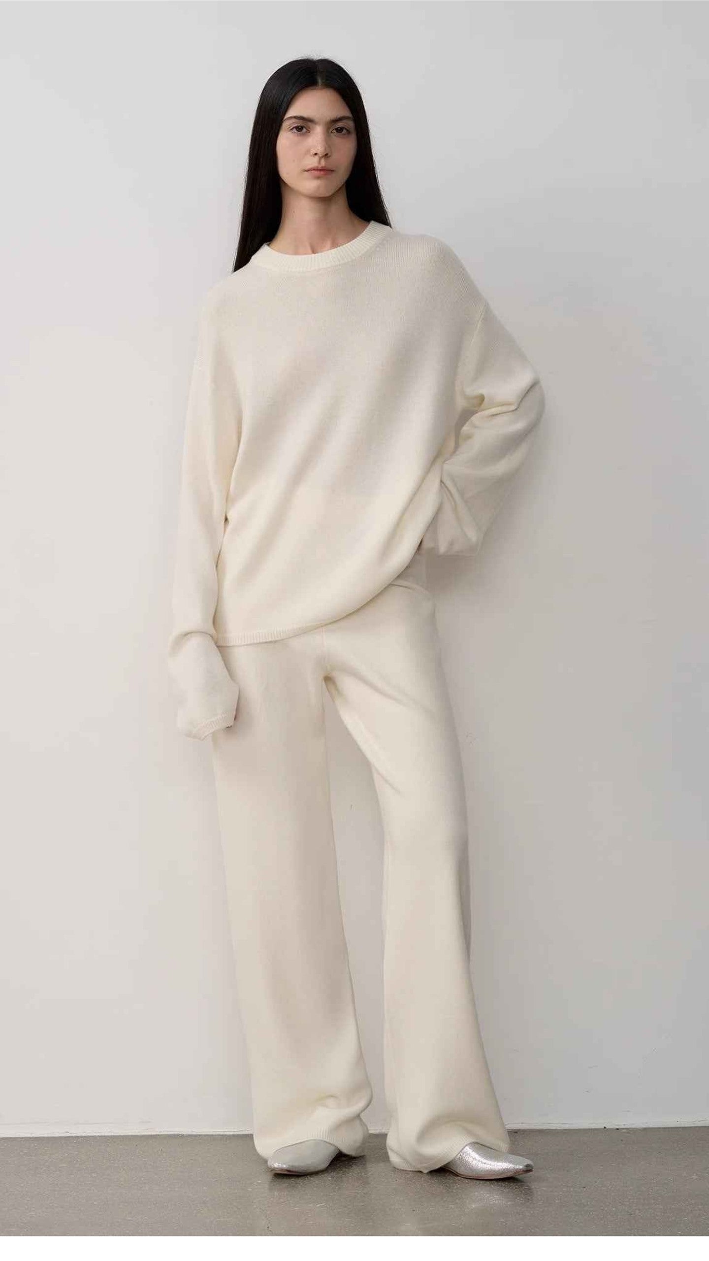 Firelady Fur Fall Winter Mischief ivory merino wool knit set on model front view