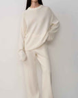 Firelady Fur Fall Winter Mischief ivory merino wool knit set on model front view