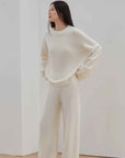 Firelady Fur Fall Winter Mischief ivory merino wool knit outfit side view on model