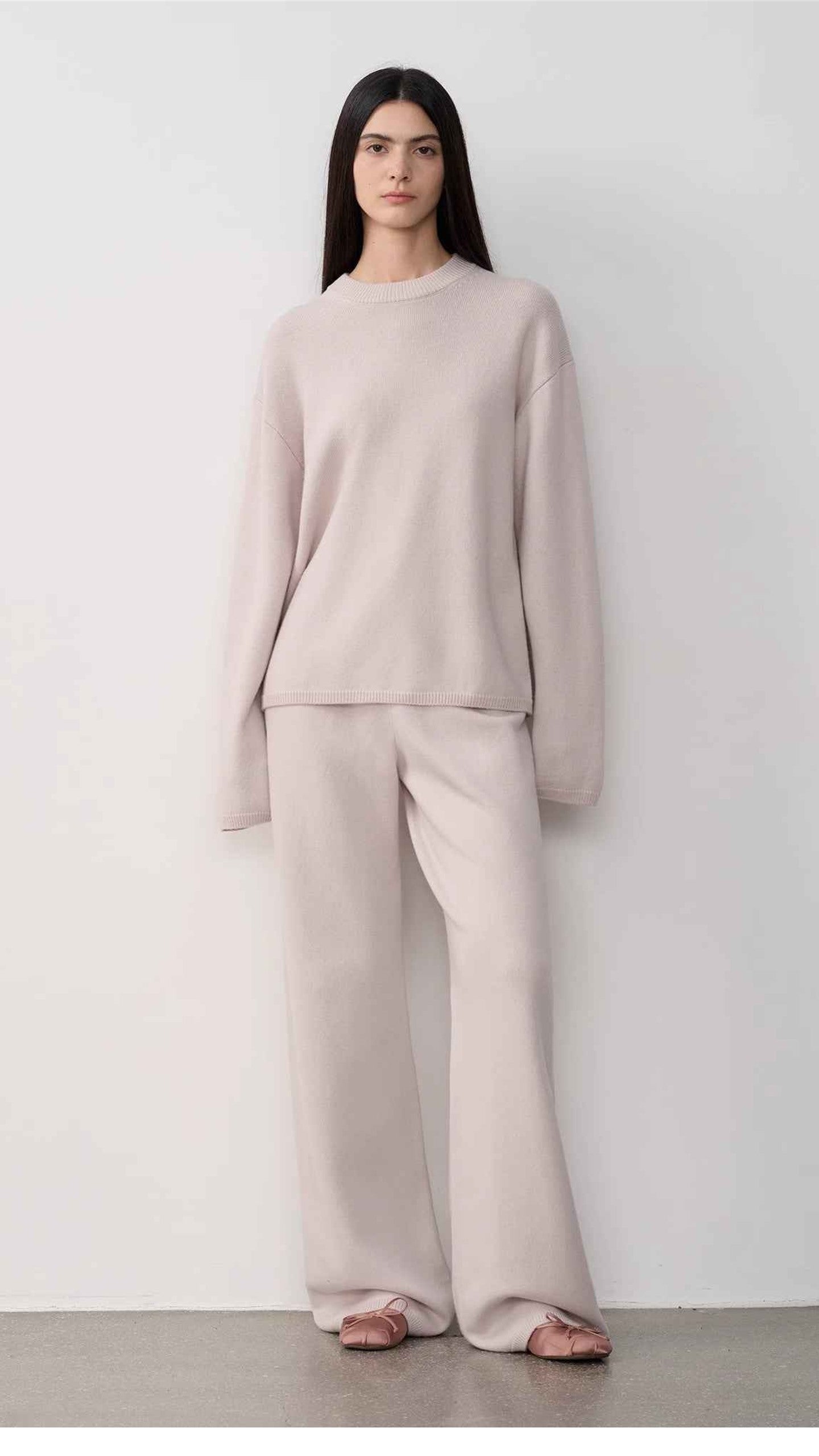 Firelady Fur Fall Winter Mischief pink merino wool knit sweater and pants set front view