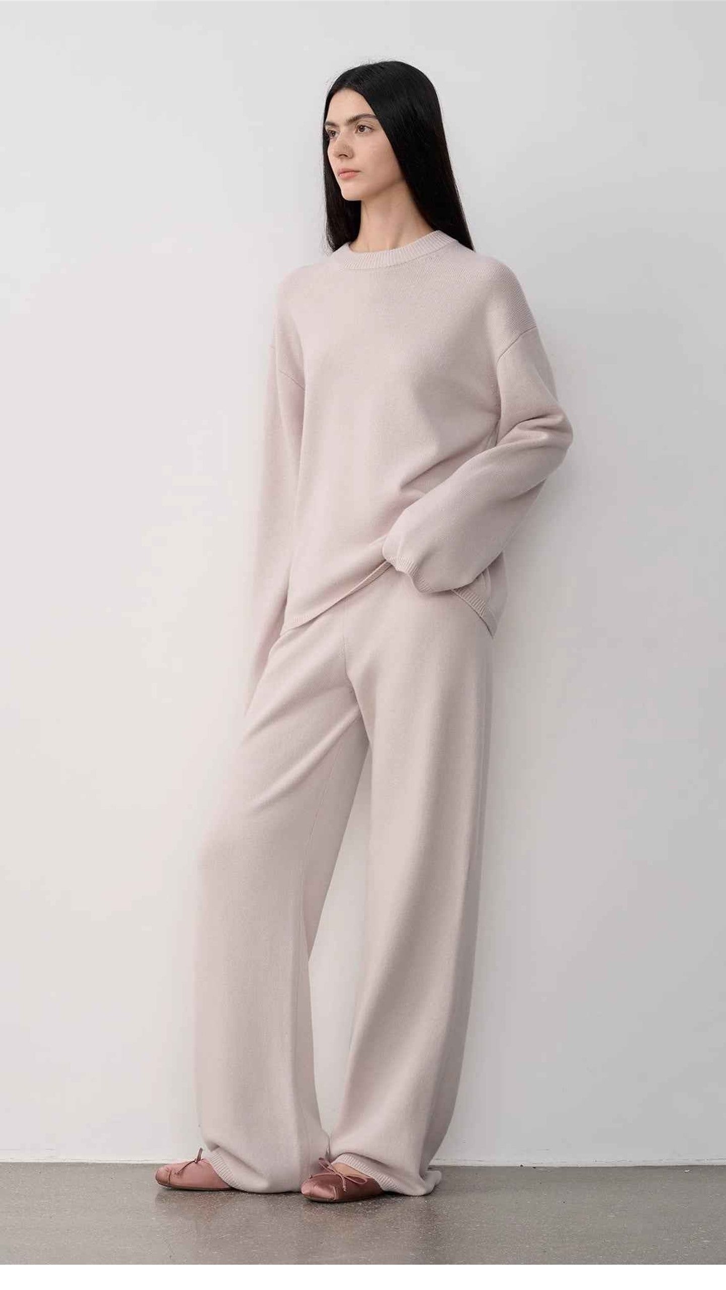 Firelady Fur Fall Winter Mischief blush pink merino wool knit outfit side view on model