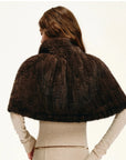 Fireladyfur Velvet Swan coffee brown handwoven mink fur cape back model view