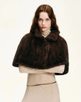Fireladyfur Velvet Swan coffee brown woven mink fur cape close-up