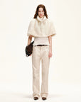 Fireladyfur Velvet Swan handwoven mink fur cape shawl in pearl ivory product view