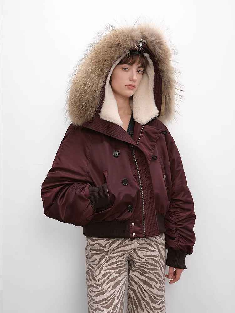Fireladyfur Warm Short Style Jacket with a Large fur Hood and Raccoon Fur"Cool and Sharp" - variant_title