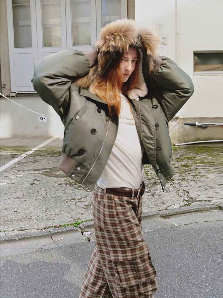 Fireladyfur Warm Short Style Jacket with a Large fur Hood and Raccoon Fur"Cool and Sharp" - variant_title