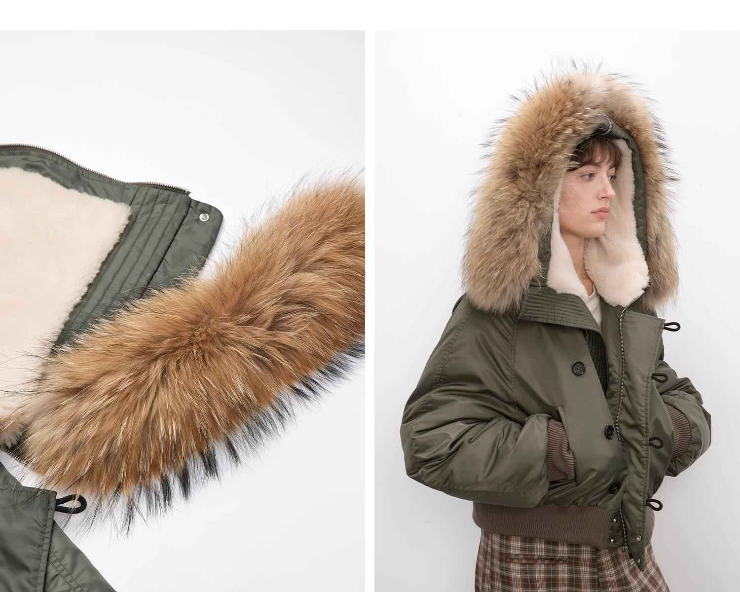 Fireladyfur Warm Short Style Jacket with a Large fur Hood and Raccoon Fur"Cool and Sharp" - variant_title