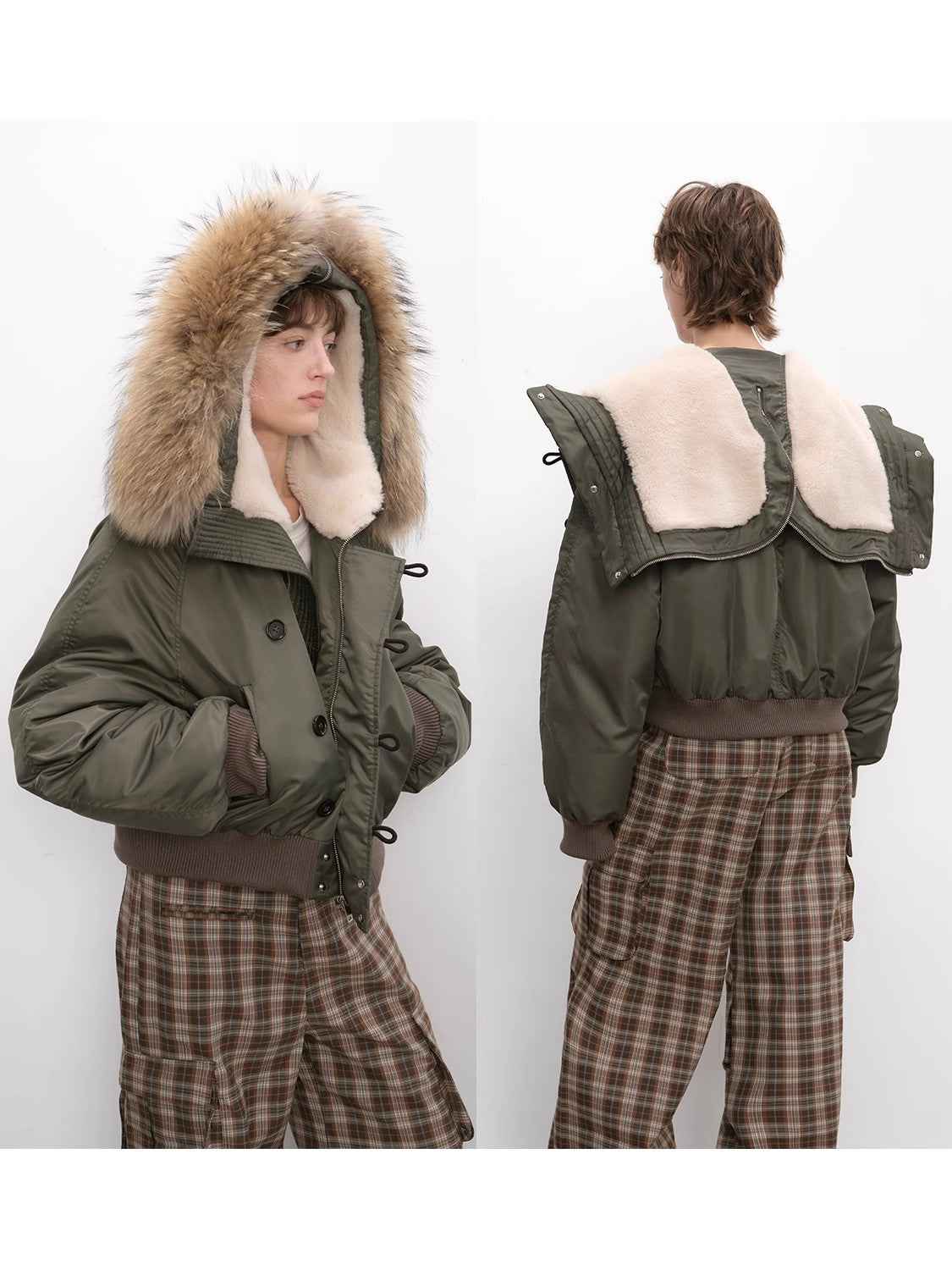 Fireladyfur Warm Short Style Jacket with a Large fur Hood and Raccoon Fur"Cool and Sharp" - variant_title