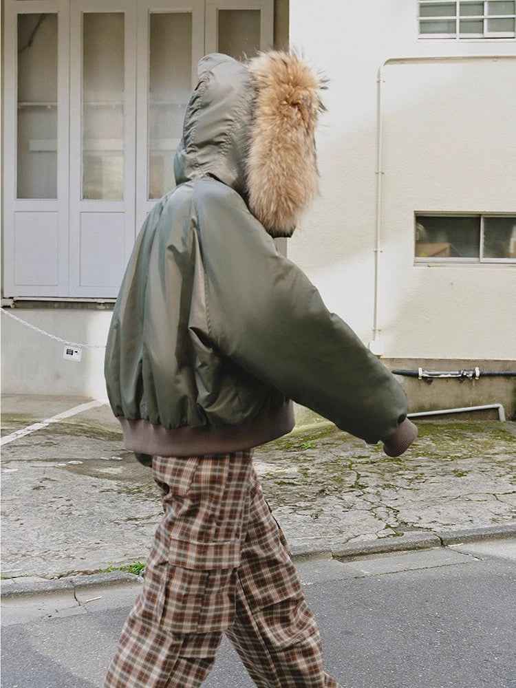 Fireladyfur Warm Short Style Jacket with a Large fur Hood and Raccoon Fur"Cool and Sharp" - variant_title