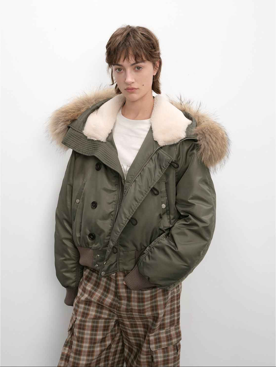 Fireladyfur Warm Short Style Jacket with a Large fur Hood and Raccoon Fur"Cool and Sharp" - variant_title