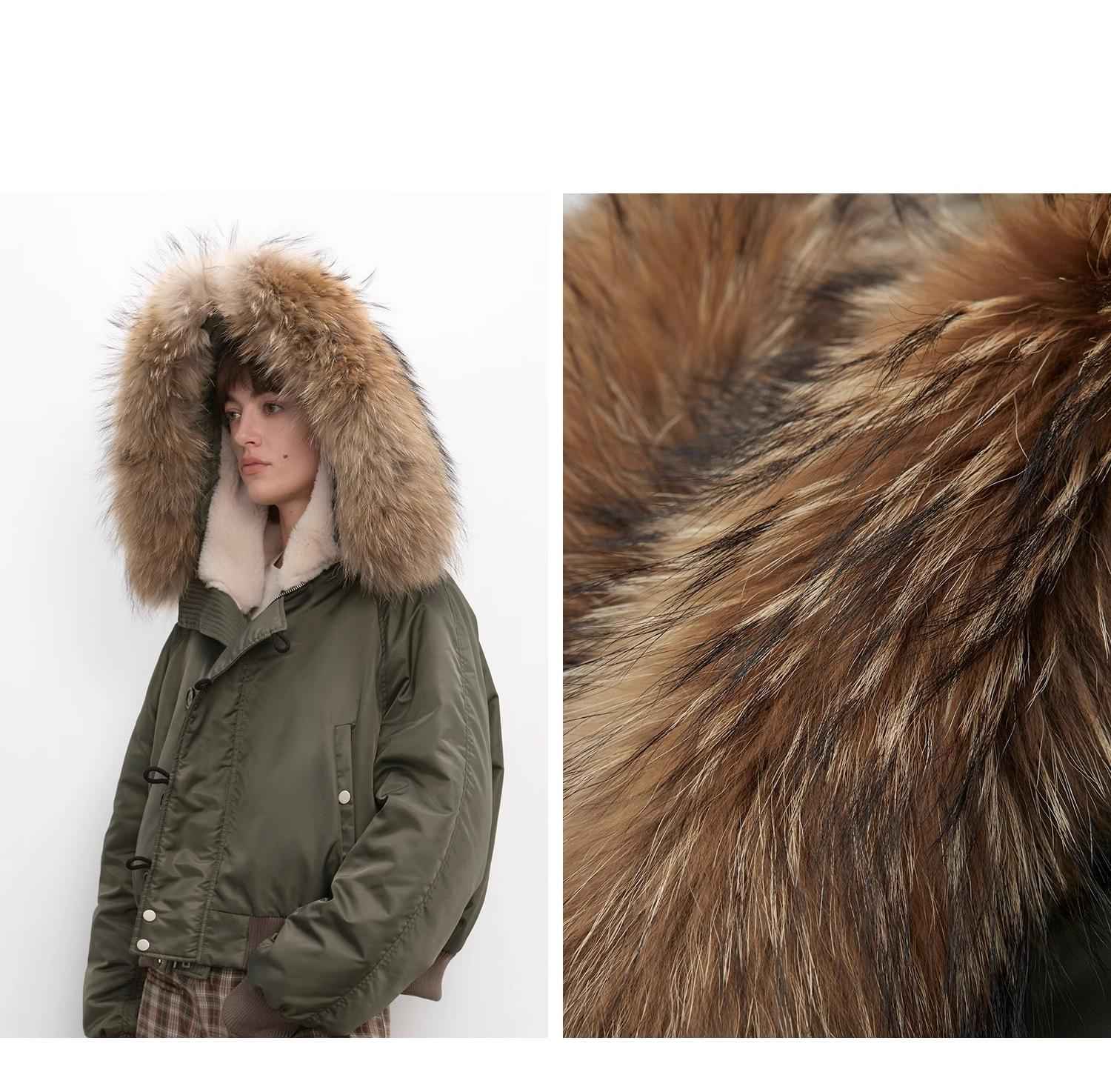 Fireladyfur Warm Short Style Jacket with a Large fur Hood and Raccoon Fur"Cool and Sharp" - variant_title