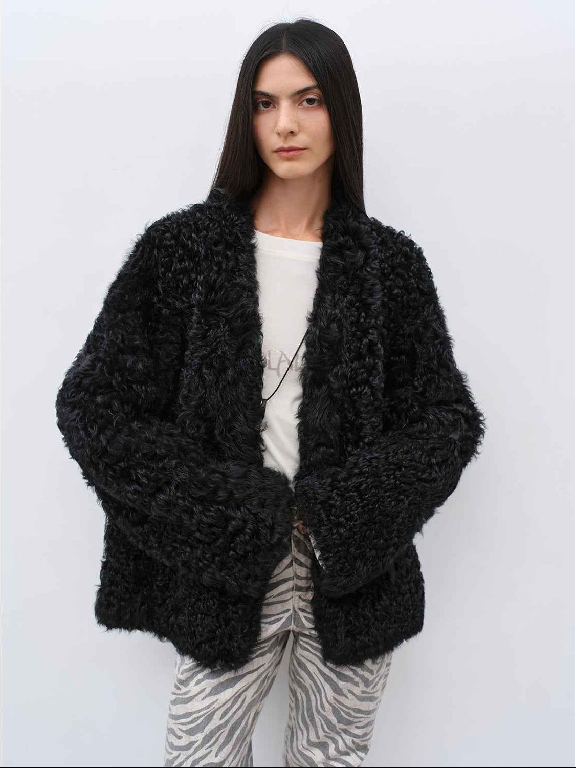 Fireladyfur Women's Black Sheepskin Jacket with Tuscan Fur"My Little Curly" - variant_title