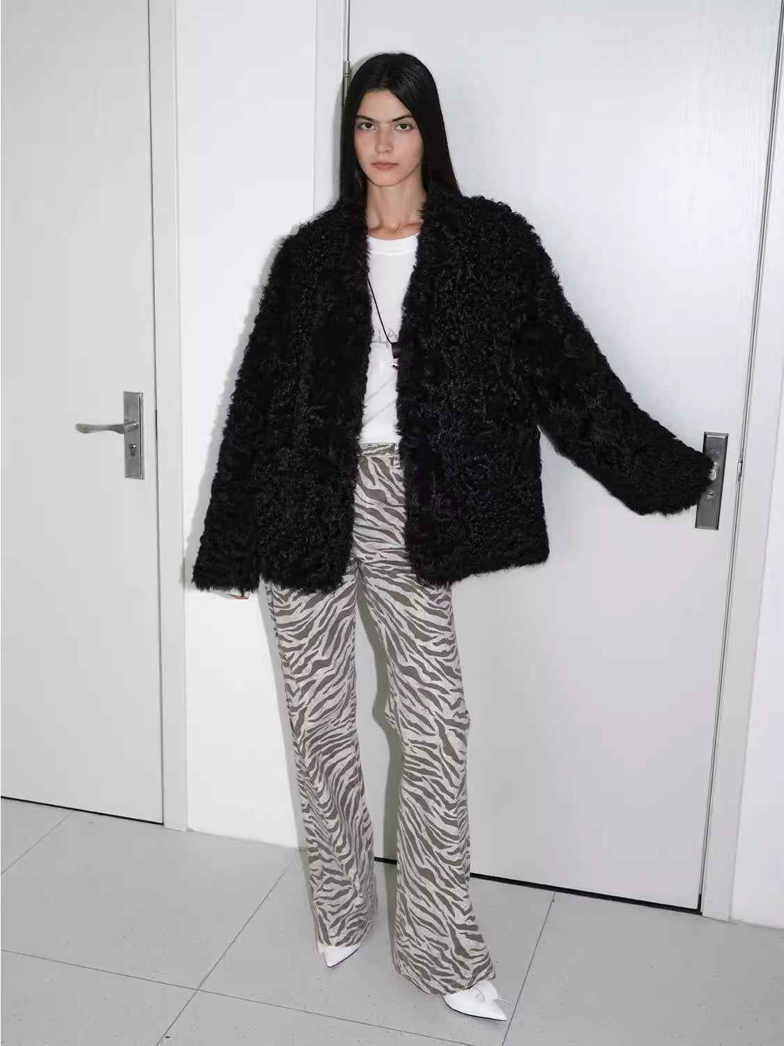 Fireladyfur Women's Black Sheepskin Jacket with Tuscan Fur"My Little Curly" - variant_title