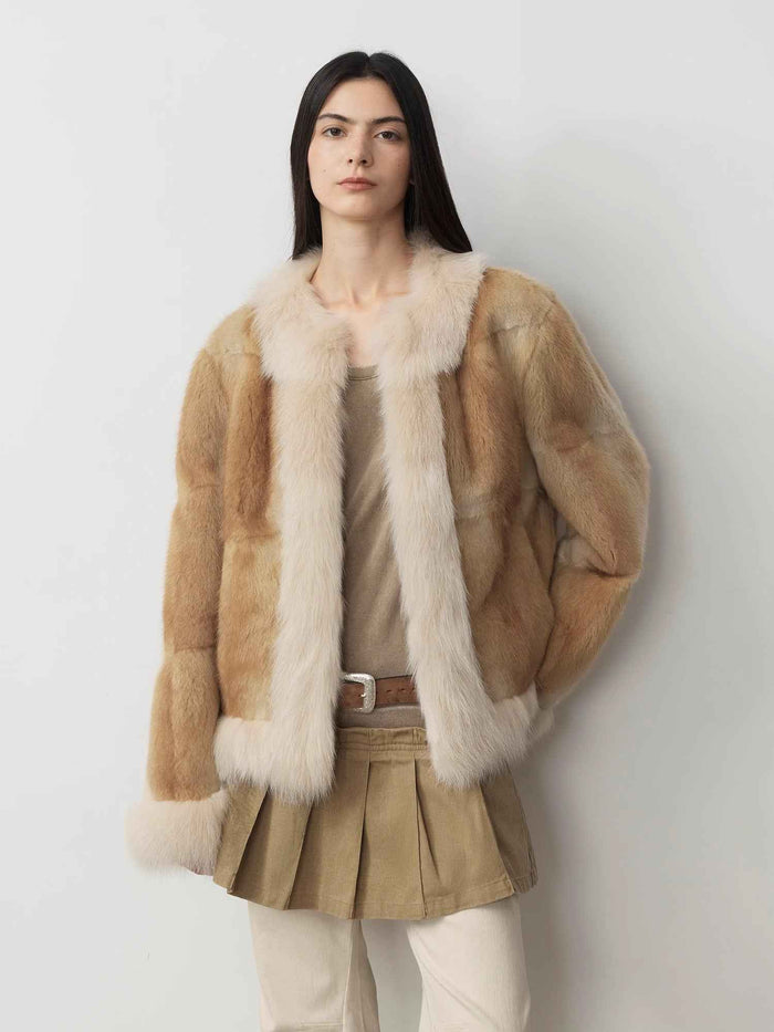 Blue muskrat and fox fur patchwork reference for cleaning and residue risk checks