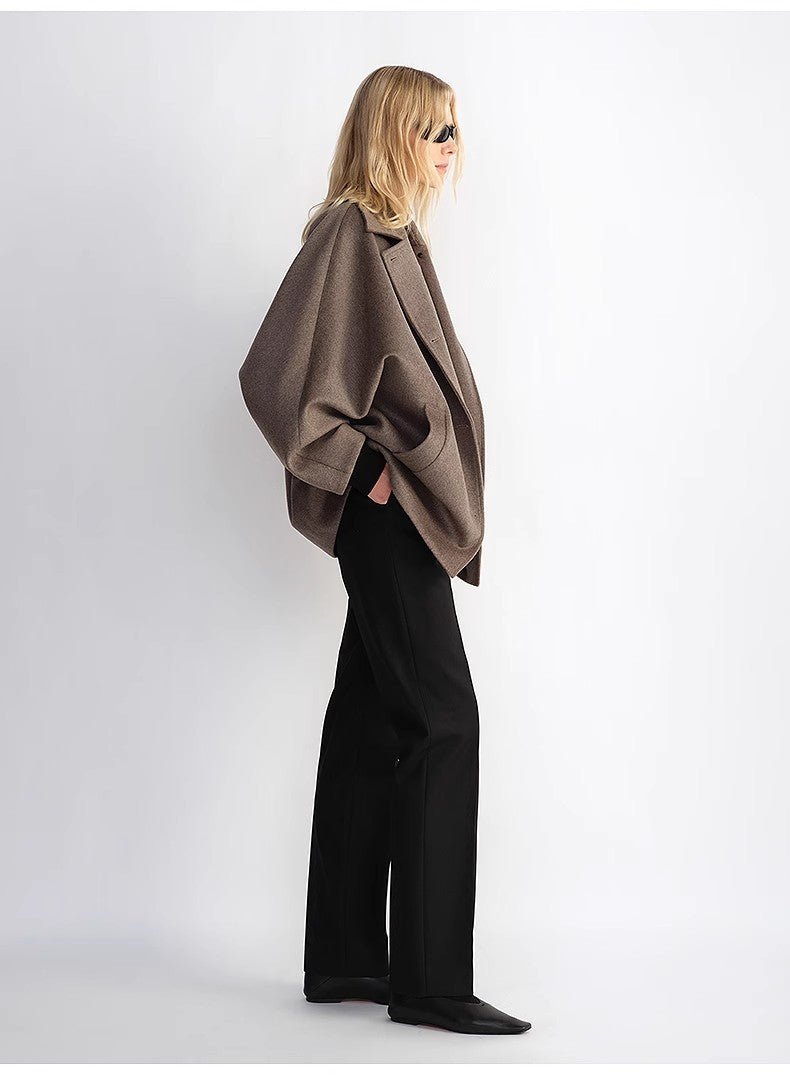Fireladyfur Women's Cashmere Wool Short Coat with Bat Sleeves"Fleeting Memories" - variant_title