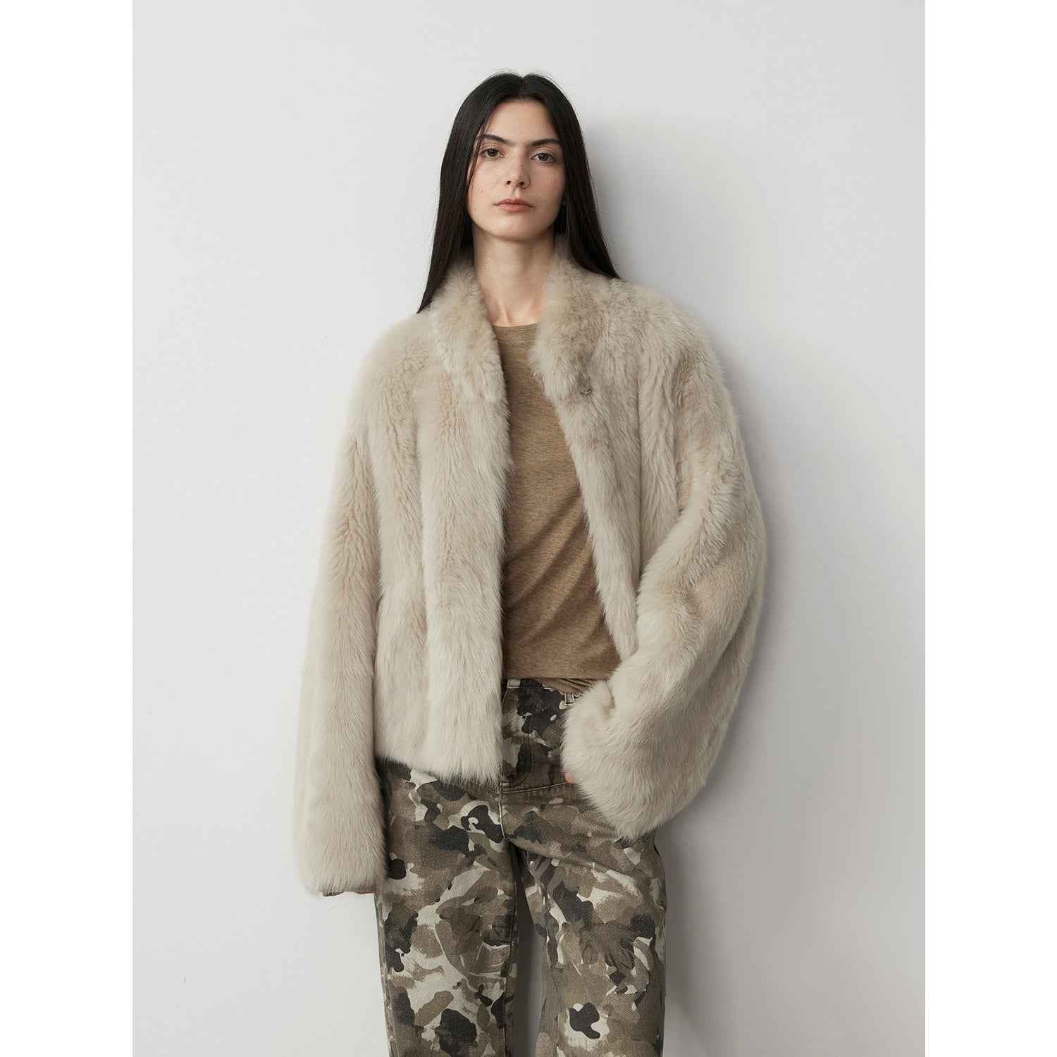 Fireladyfur Women's Casual Drop Shoulder Stand Collar Sheepskin Coat"Practical Wearism" - variant_title